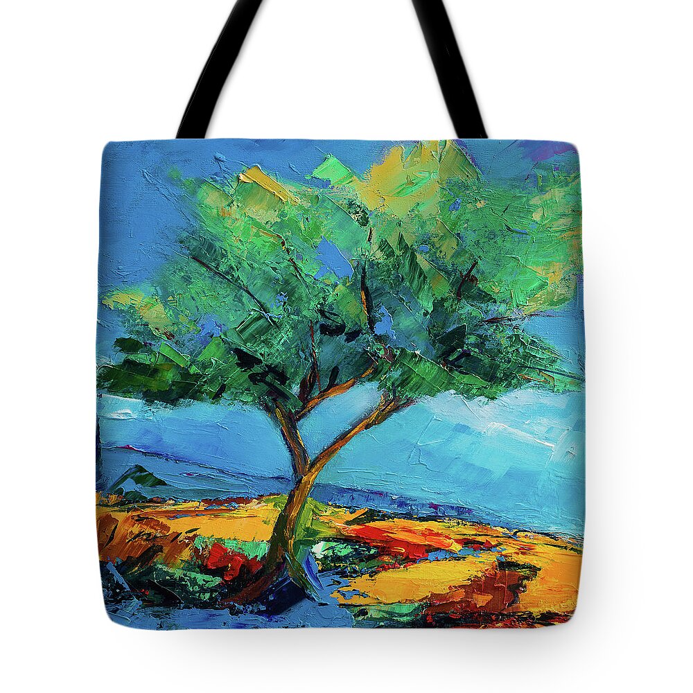 Landscape Tote Bag featuring the painting Lonely Olive Tree by Elise Palmigiani
