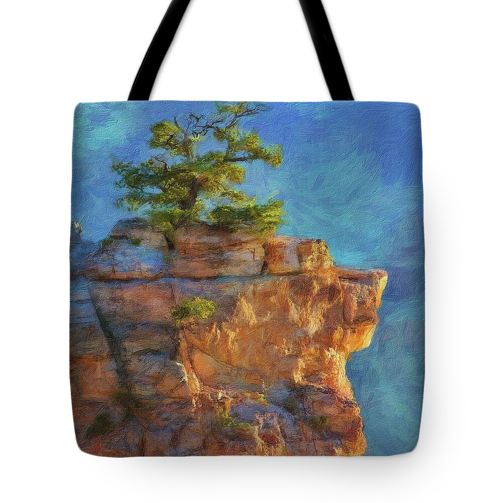 Grand Canyon Tote Bag featuring the digital art Lonely Tree Sunrise by Russ Harris