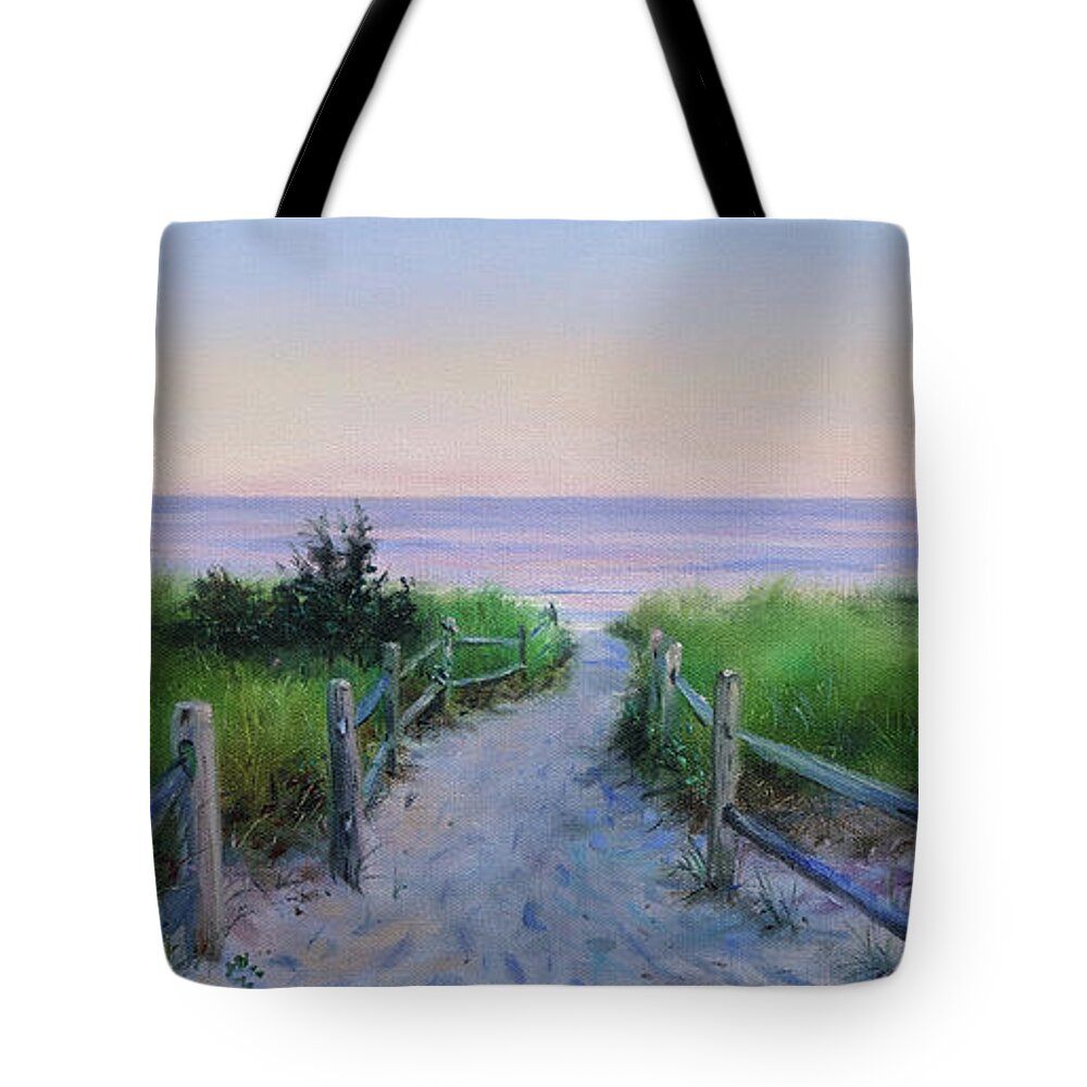 Cape Cod Tote Bag featuring the painting Long Beach Path- twilight by Jonathan Guy-Gladding JAG