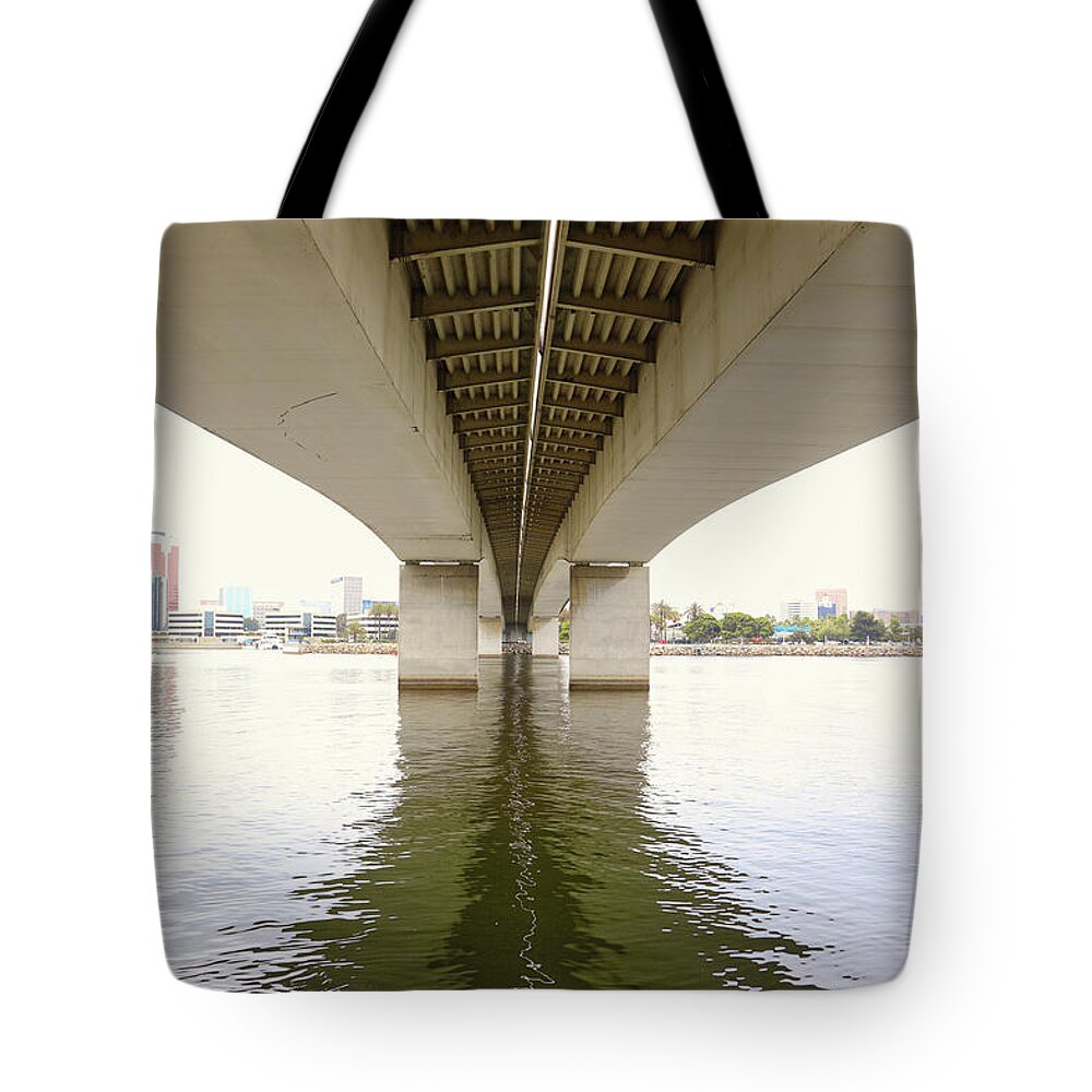Long Beach Tote Bag featuring the photograph Long Beach under the Bridge California by Chuck Kuhn