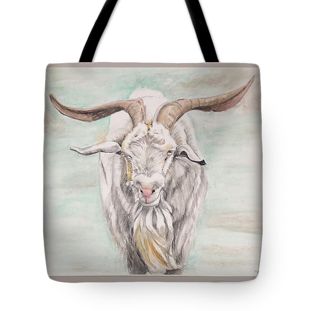 Goat Tote Bag featuring the pastel Long Horn Goat by Teresa Smith