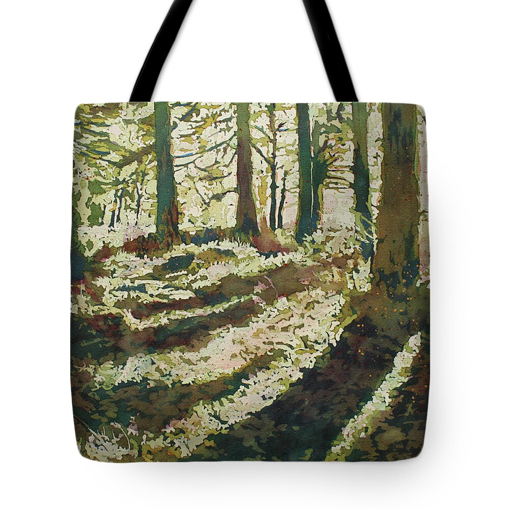 Woods Tote Bag featuring the painting Long Shadows by Jenny Armitage