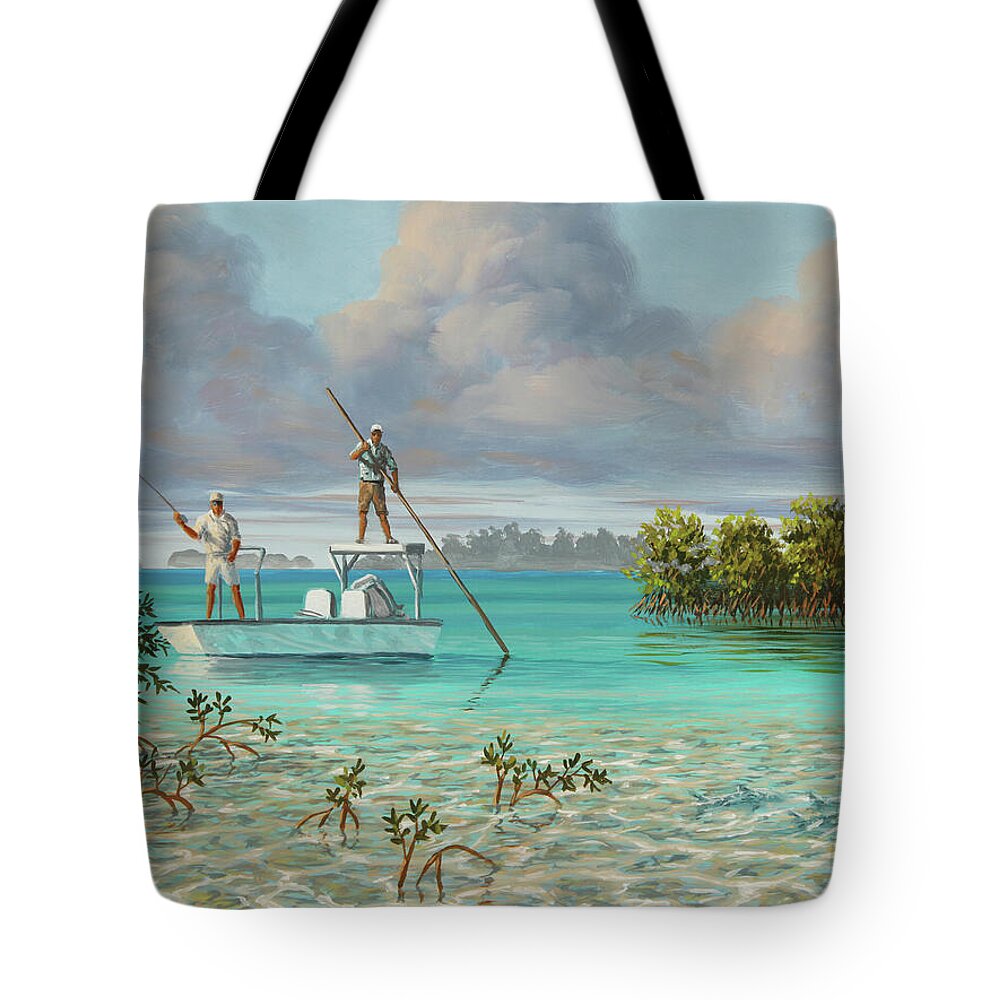 Bonefish Tote Bag featuring the painting Long Shot by Guy Crittenden