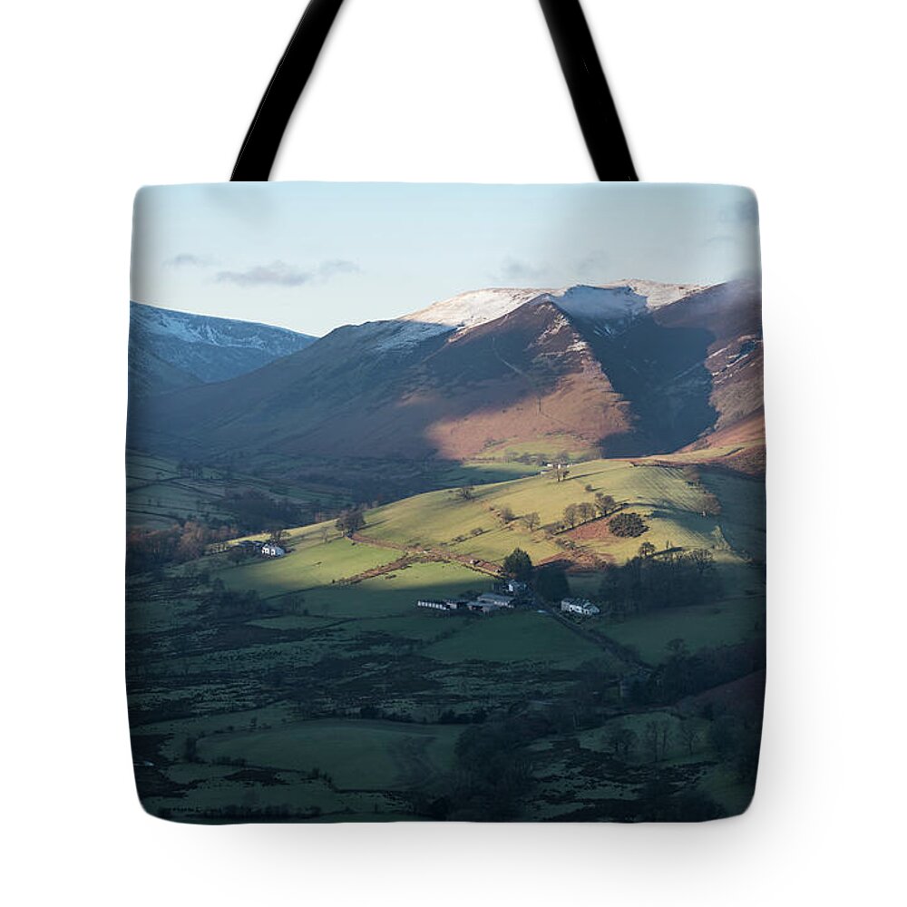 Sunset Tote Bag featuring the photograph Long View over the Lake District by Perry Rodriguez