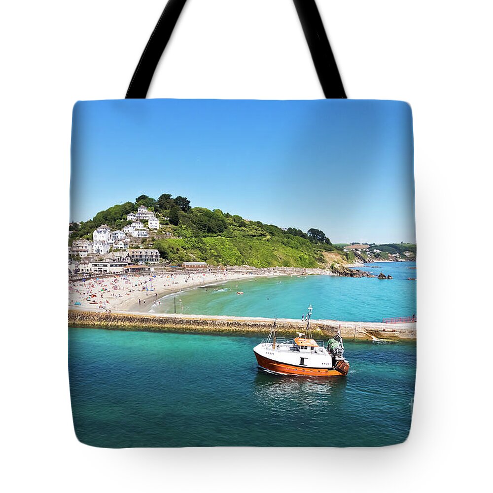 Cornwall Tote Bag featuring the photograph Looe Beach and Banjo Pier Cornwall by Terri Waters