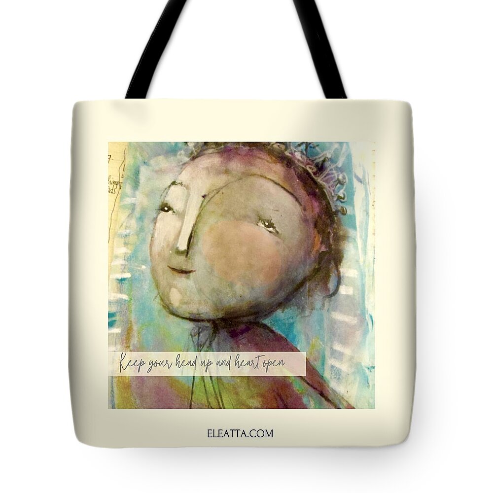 Motivational Poster Tote Bag featuring the mixed media Look Up Stay Open Poster by Eleatta Diver