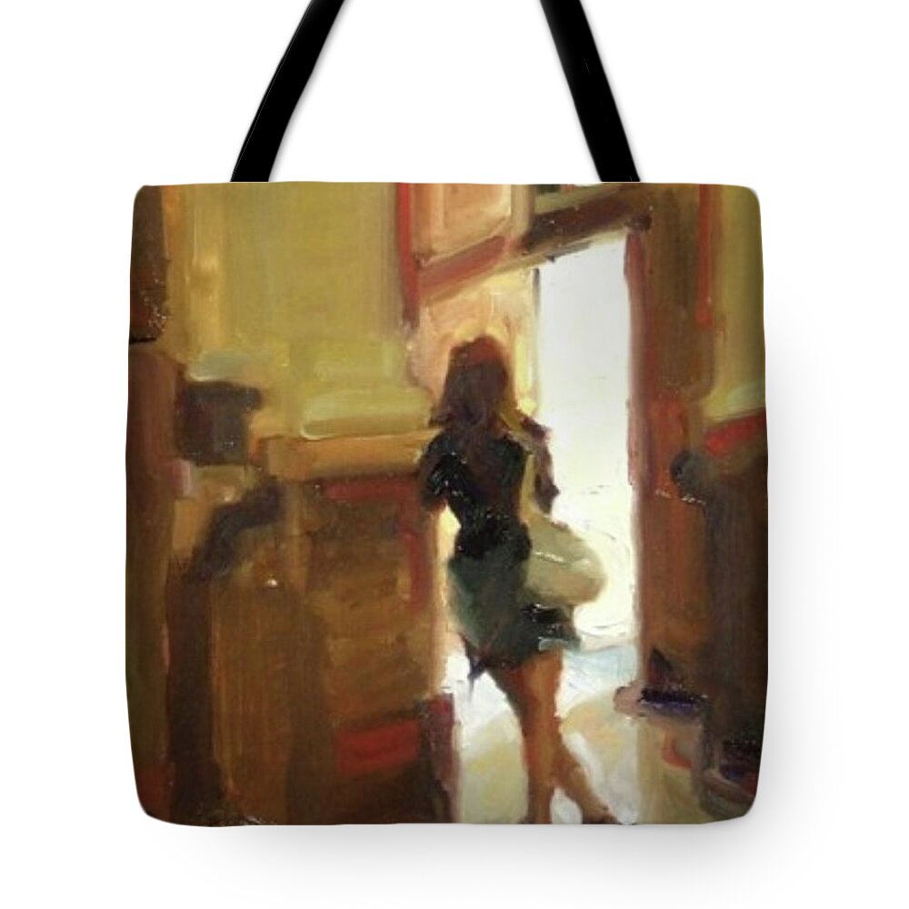 Figurative Tote Bag featuring the painting Looking Outward by Ashlee Trcka