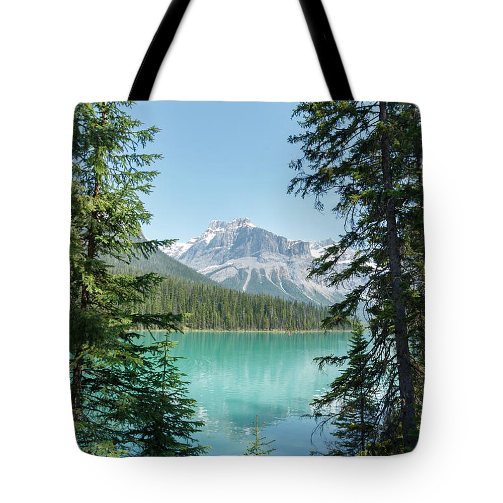 Beauty Tote Bag featuring the photograph Looking through trees at Emerald Lake by Rick Deacon