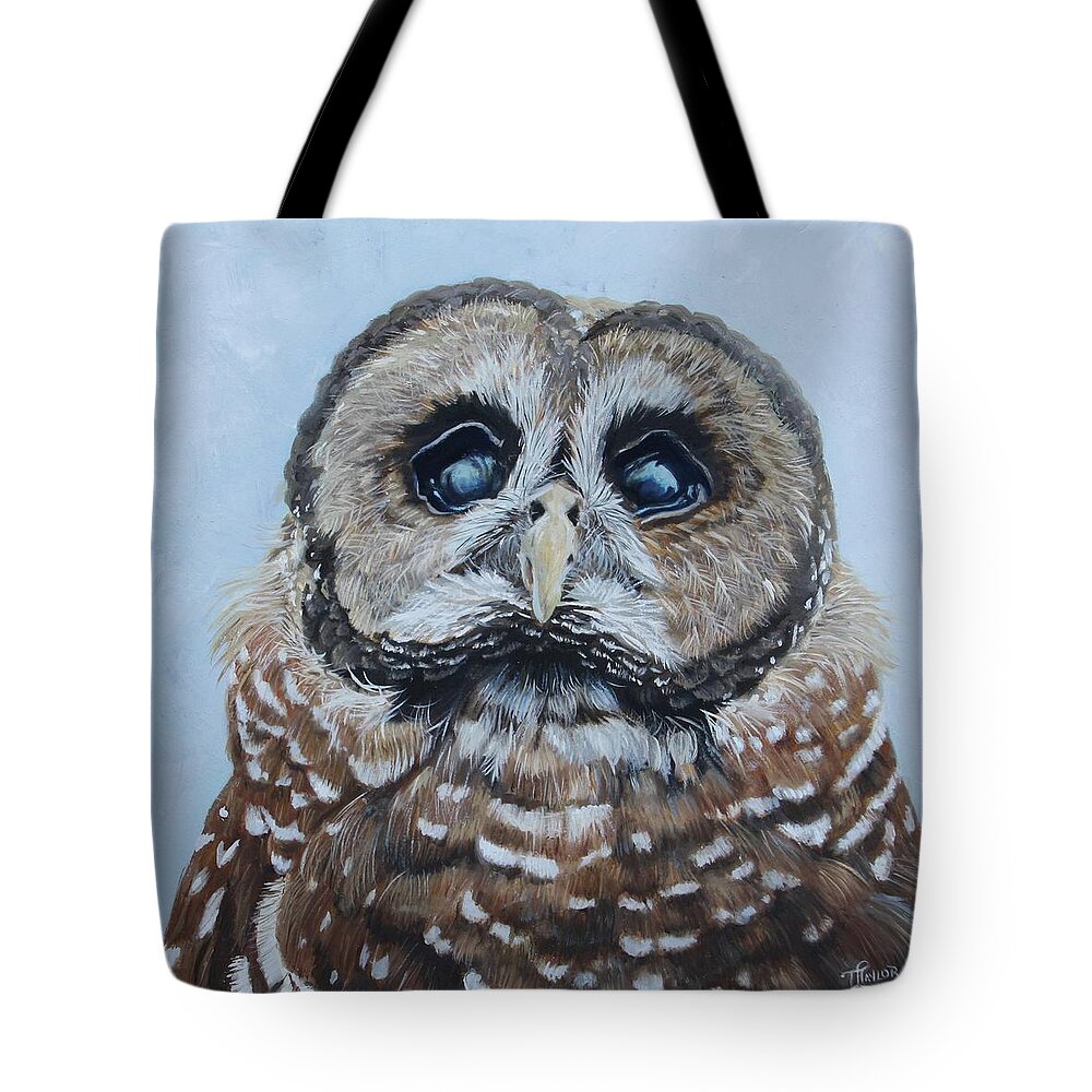 Owl Tote Bag featuring the painting Looking Up by Tammy Taylor