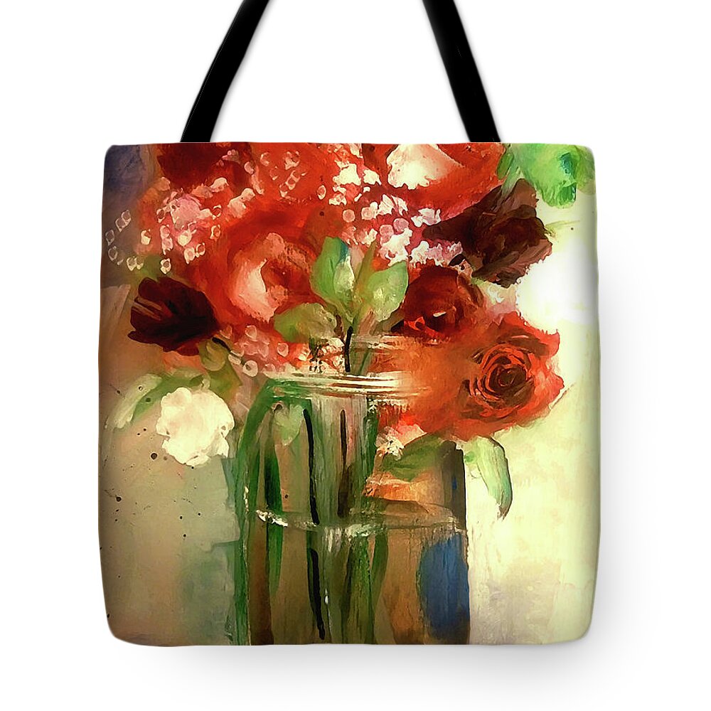 Loose Tote Bag featuring the painting Loose And Splattered Rose by Lisa Kaiser