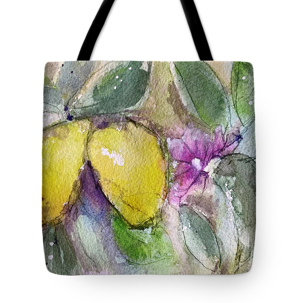 Lemons Tote Bag featuring the painting Loose Lemons by Roxy Rich