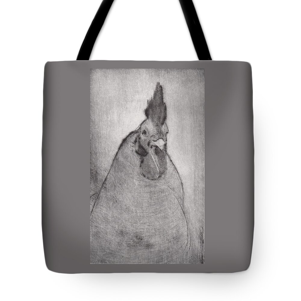 Rooster Tote Bag featuring the drawing Lord Ribblesday - etching by David Ladmore