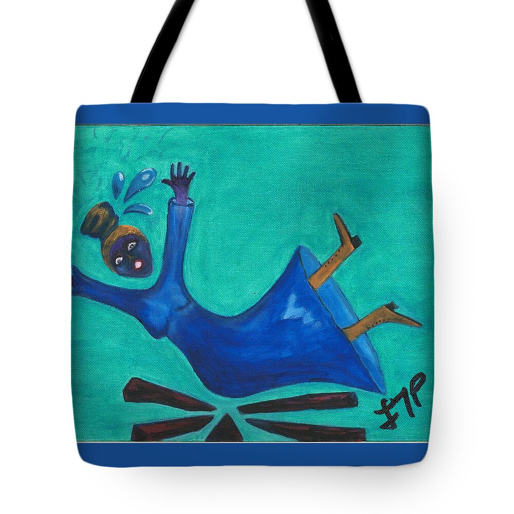 Blue Tote Bag featuring the painting Losing My Head by Esoteric Gardens KN