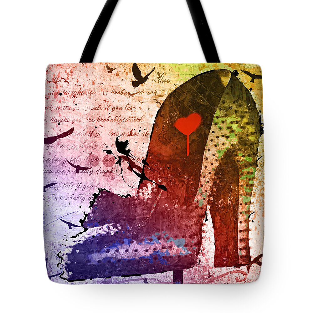 Shoe Tote Bag featuring the mixed media Lost at Midnight by Bonny Puckett