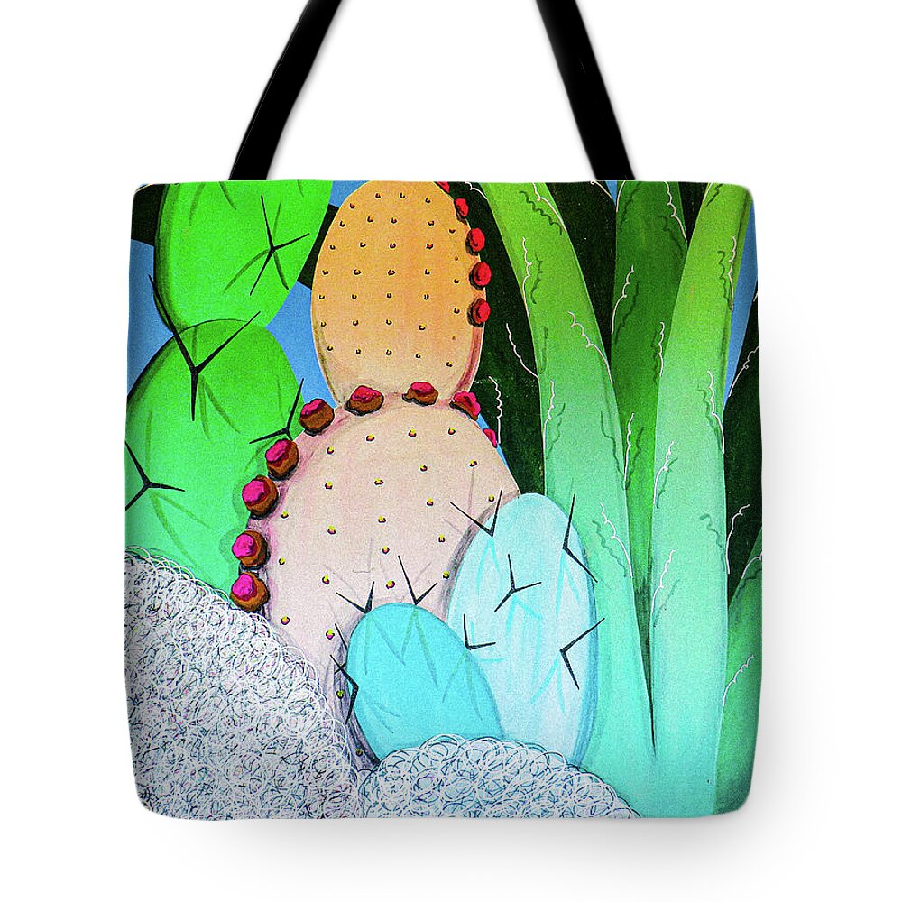 New Mexico Tote Bag featuring the painting Lots of Cactus by Ted Clifton