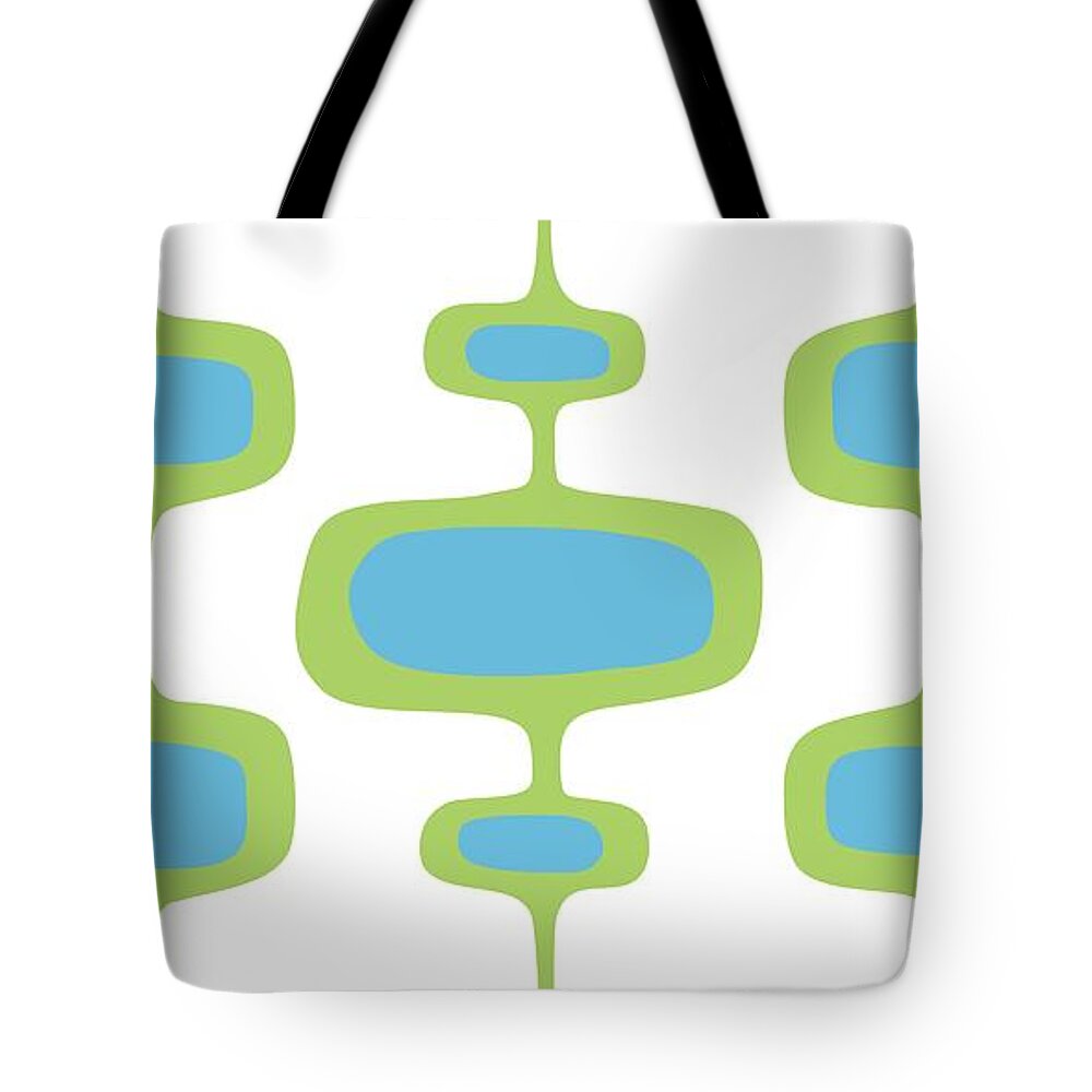 Mid Century Mod Tote Bag featuring the digital art Lots of Mod Pods Blue and Green by Donna Mibus