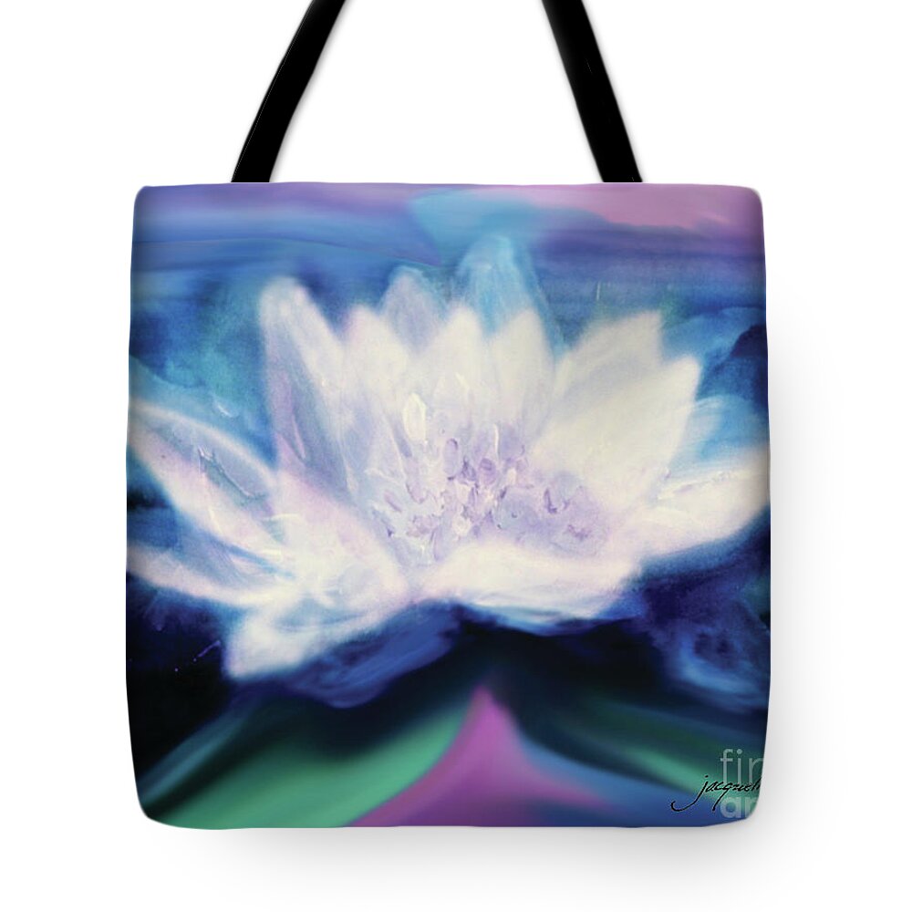Lotue Tote Bag featuring the digital art Lotus by Jacqueline Shuler