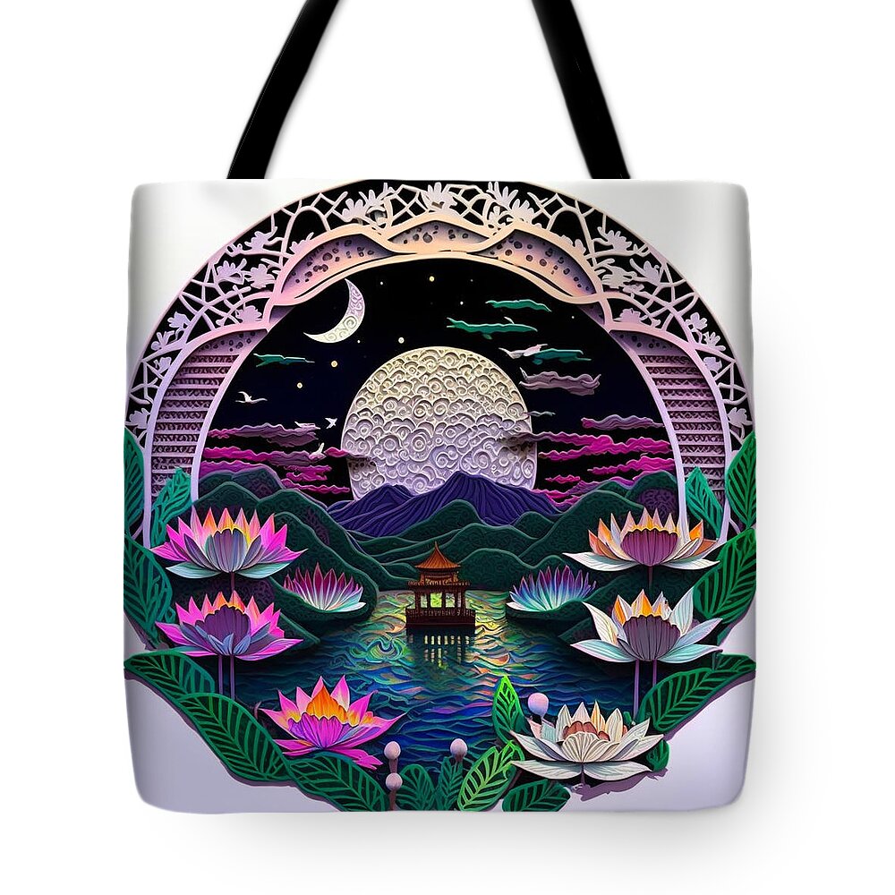 Paper Craft Tote Bag featuring the mixed media Lotus Pier I by Jay Schankman