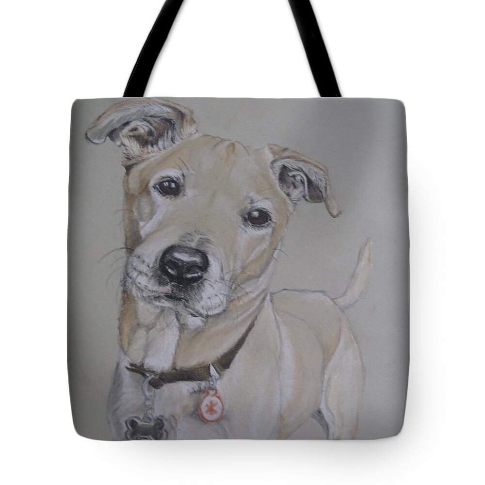 Puppy Tote Bag featuring the pastel Louie by Teresa Smith