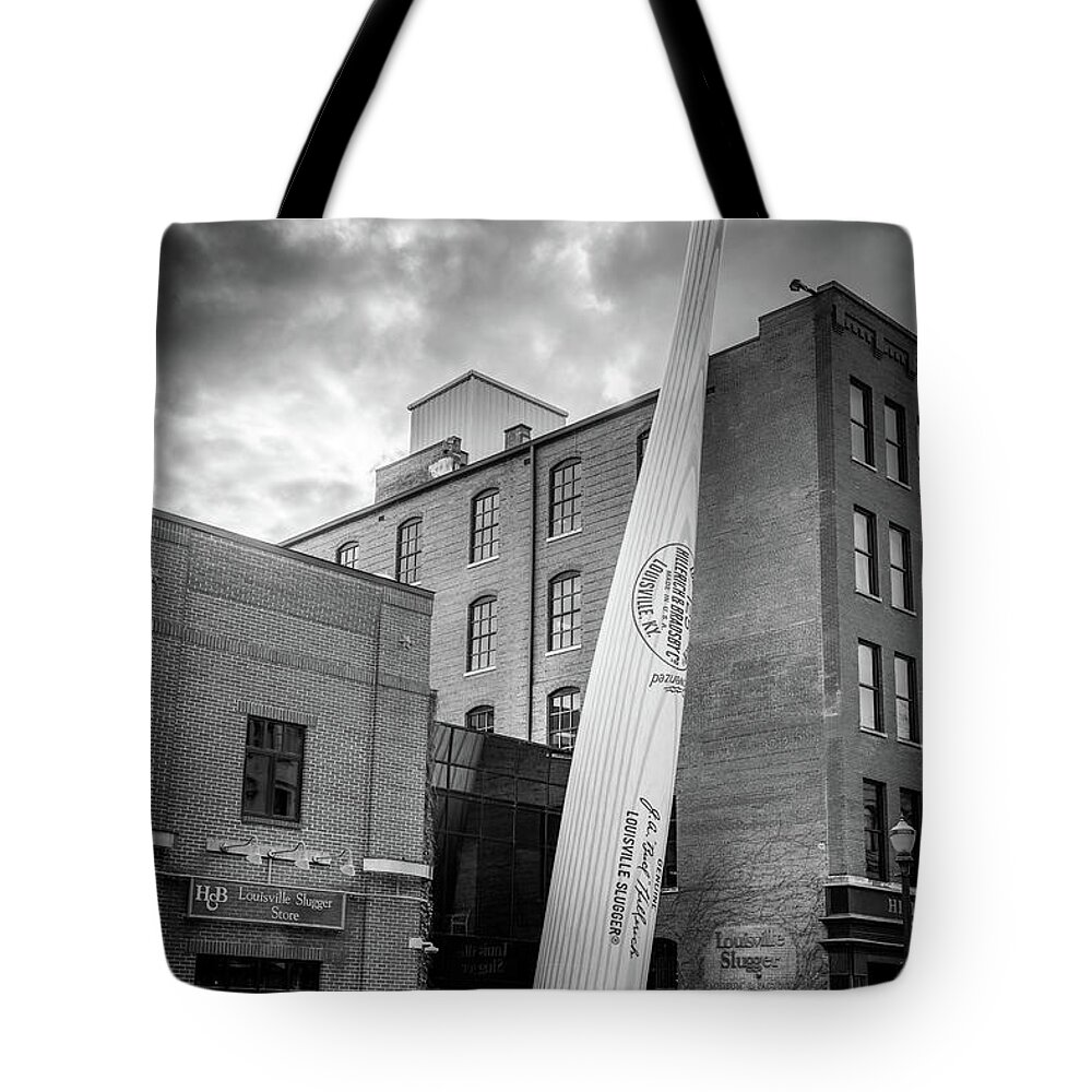 Louisville Tote Bag featuring the photograph Louisville Slugger BW by Alexey Stiop