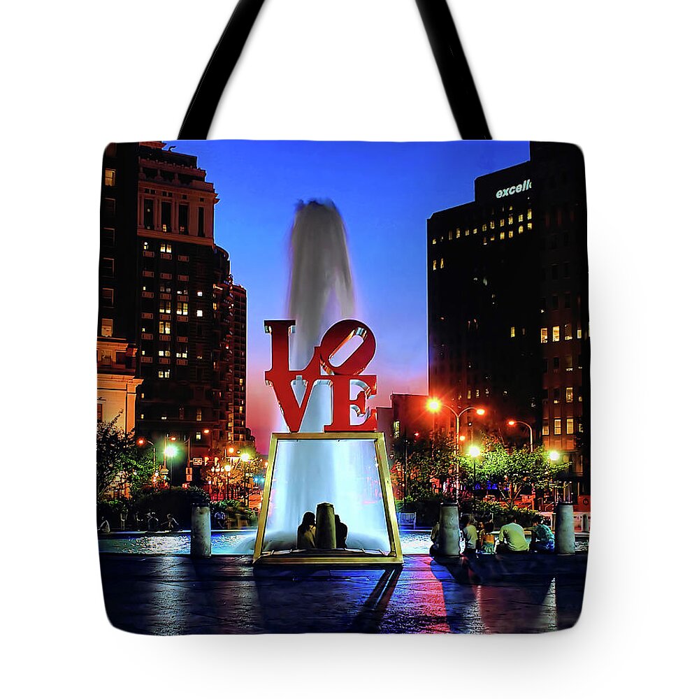 America Tote Bag featuring the photograph LOVE at Night by Nick Zelinsky Jr