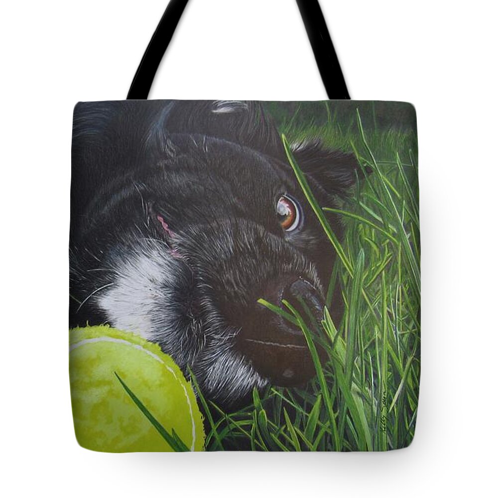 Dog Tote Bag featuring the drawing Love for the Game by Kelly Speros