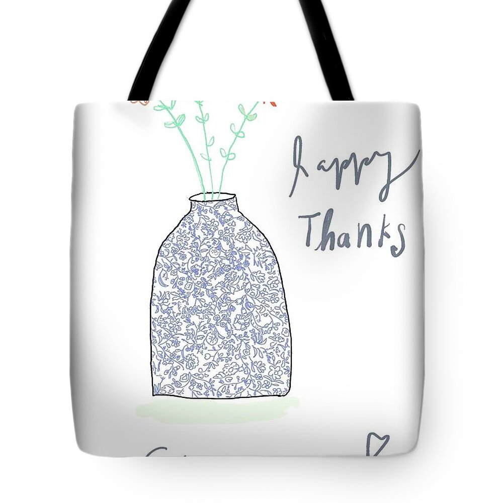 Holiday Tote Bag featuring the digital art Love Happy Thanks by Ashley Rice