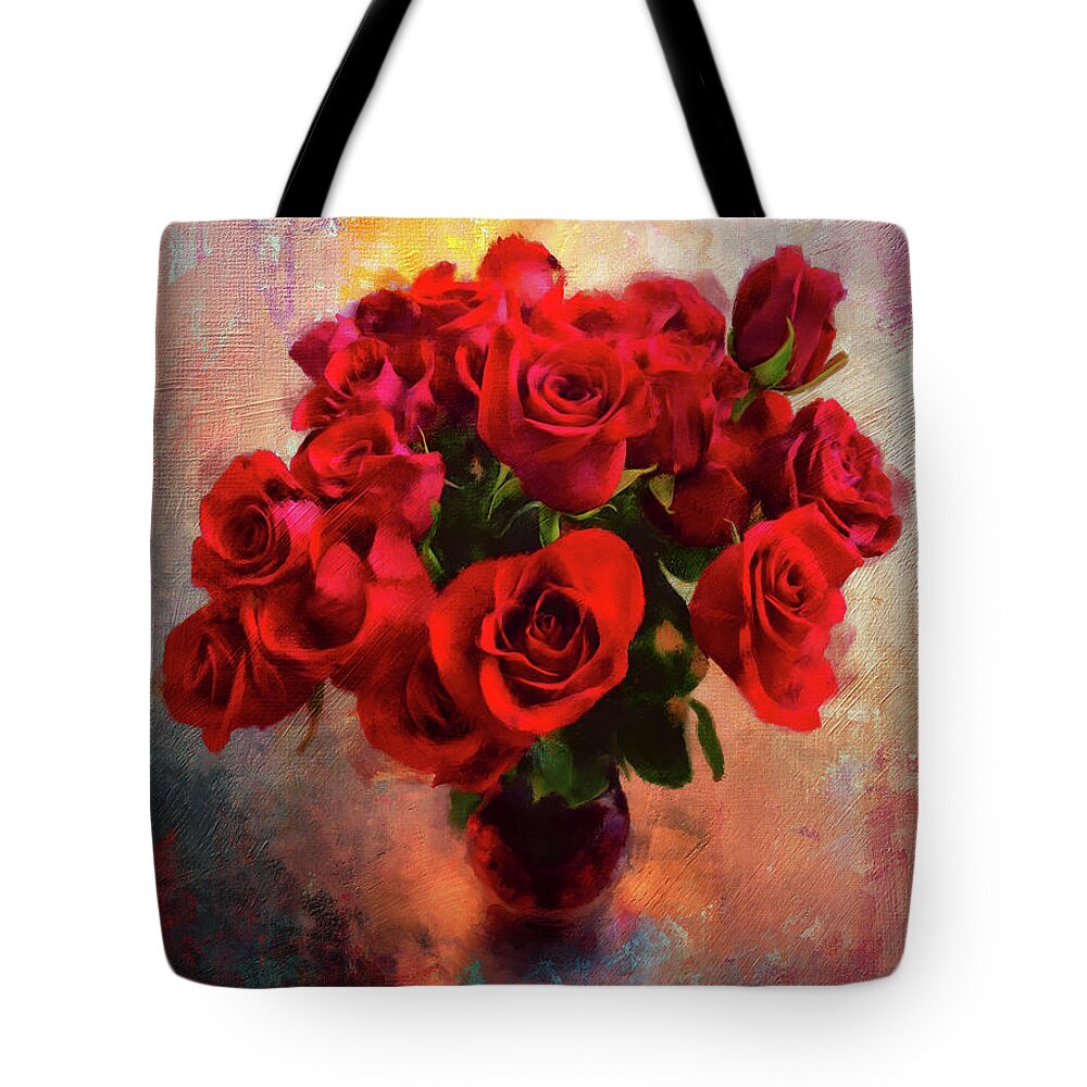 Rose Tote Bag featuring the digital art Love In A Vase by Lois Bryan