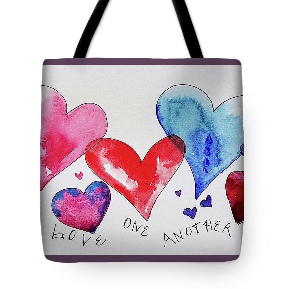 Hearts Tote Bag featuring the painting Love One Another by Sue Kemp