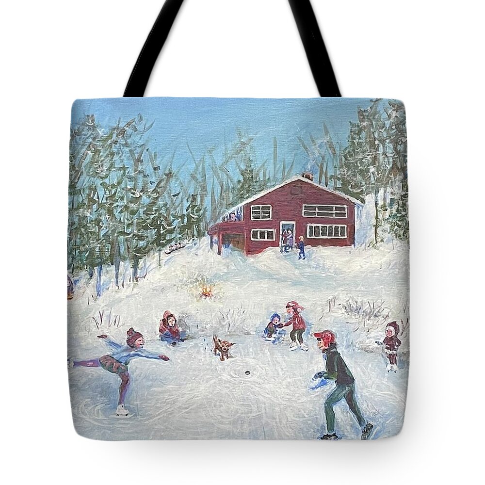Winter Festive Scene Tote Bag featuring the painting Love the ones you re with by Terre Lefferts