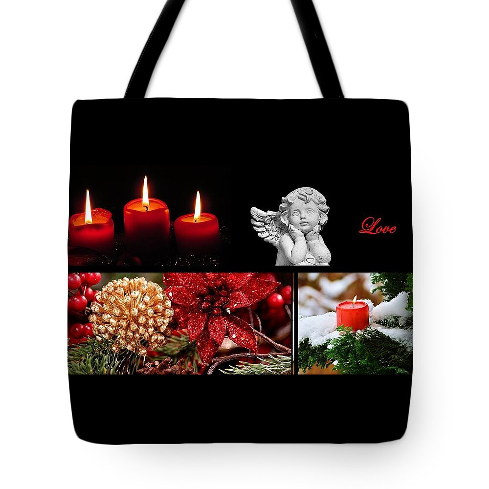 Angel Tote Bag featuring the photograph Love - Winter Decor by Nancy Ayanna Wyatt