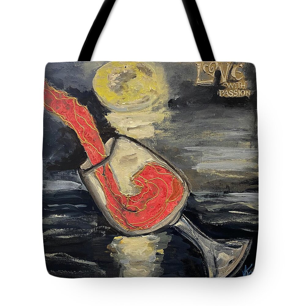 Wine Moon Love Passion Sky Tote Bag featuring the painting Love With Passion by Kathy Bee