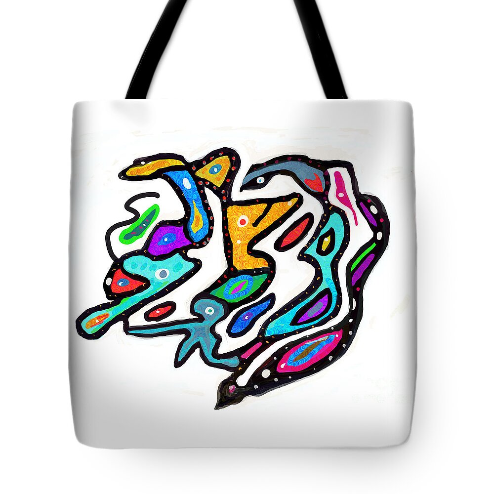 Primitive Impressionistic Expressionism Tote Bag featuring the digital art Loveable Animals Among Us by Zotshee Zotshee