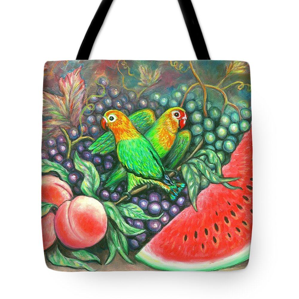 Birds Tote Bag featuring the painting Lovebirds by Linda Mears