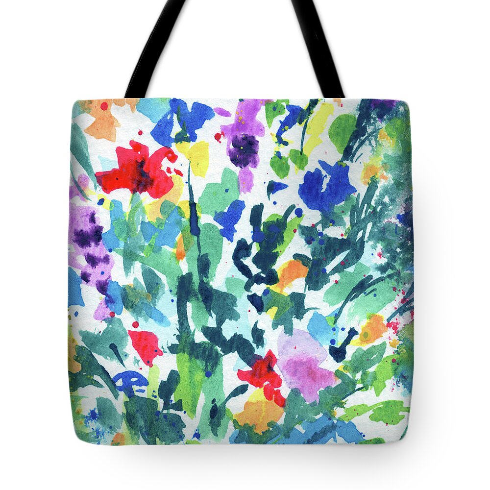 Abstract Flowers Tote Bag featuring the painting Lovely Dance Of Color Abstract Flowers Contemporary Watercolor Splash I by Irina Sztukowski