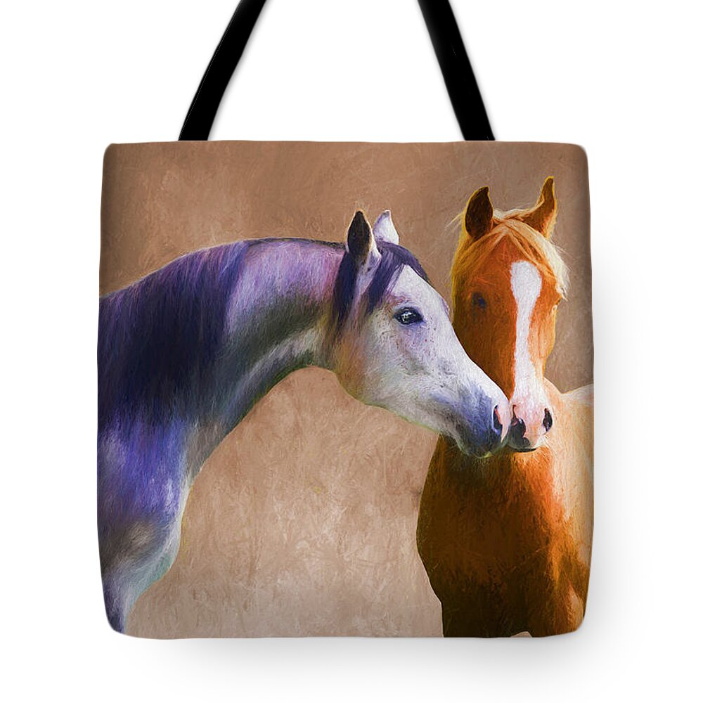 Horses Tote Bag featuring the digital art Loving Horse Couple by Steve Ladner