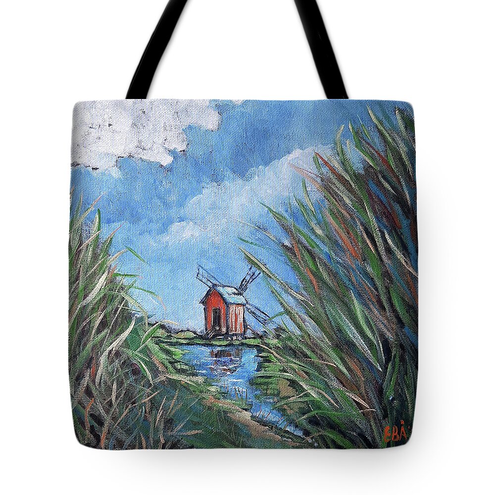 Windmill Tote Bag featuring the painting Loving Windmill by Elaine Berger