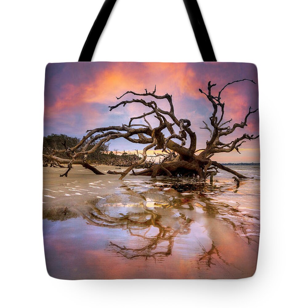 Clouds Tote Bag featuring the photograph Low Tide Reflections Jeykll Island Dawn by Debra and Dave Vanderlaan