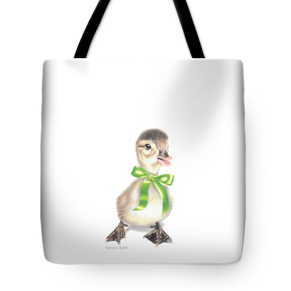 Duckling Tote Bag featuring the drawing Lucky Ducky with Transparent Background by Karrie J Butler