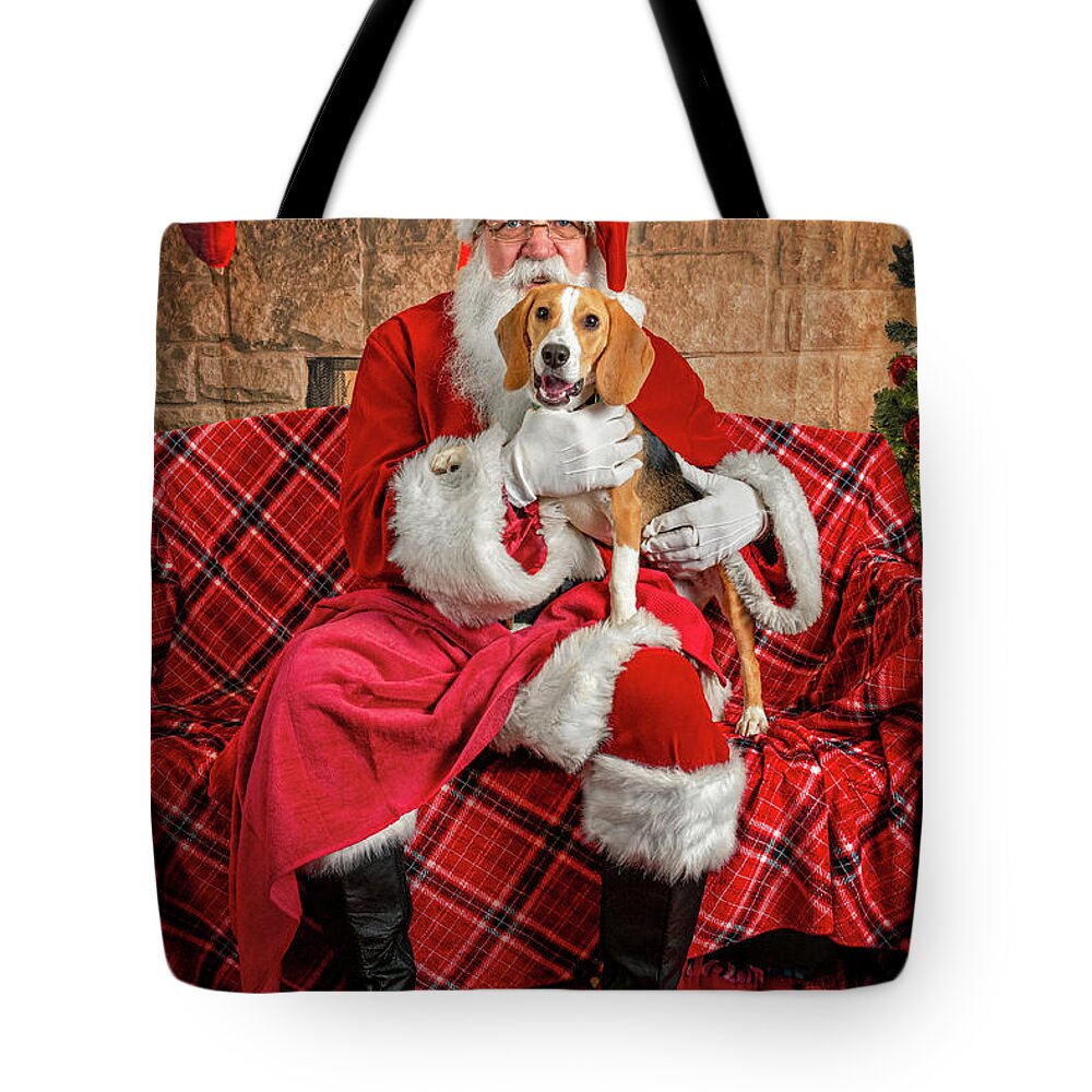 Lucy Tote Bag featuring the photograph Lucy with Santa 2 by Christopher Holmes
