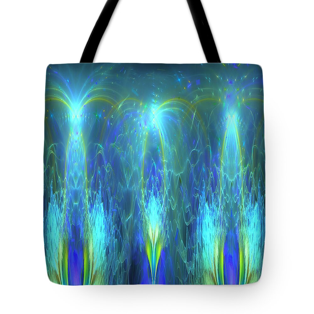 Fractal Tote Bag featuring the digital art The Fountain by Mary Ann Benoit