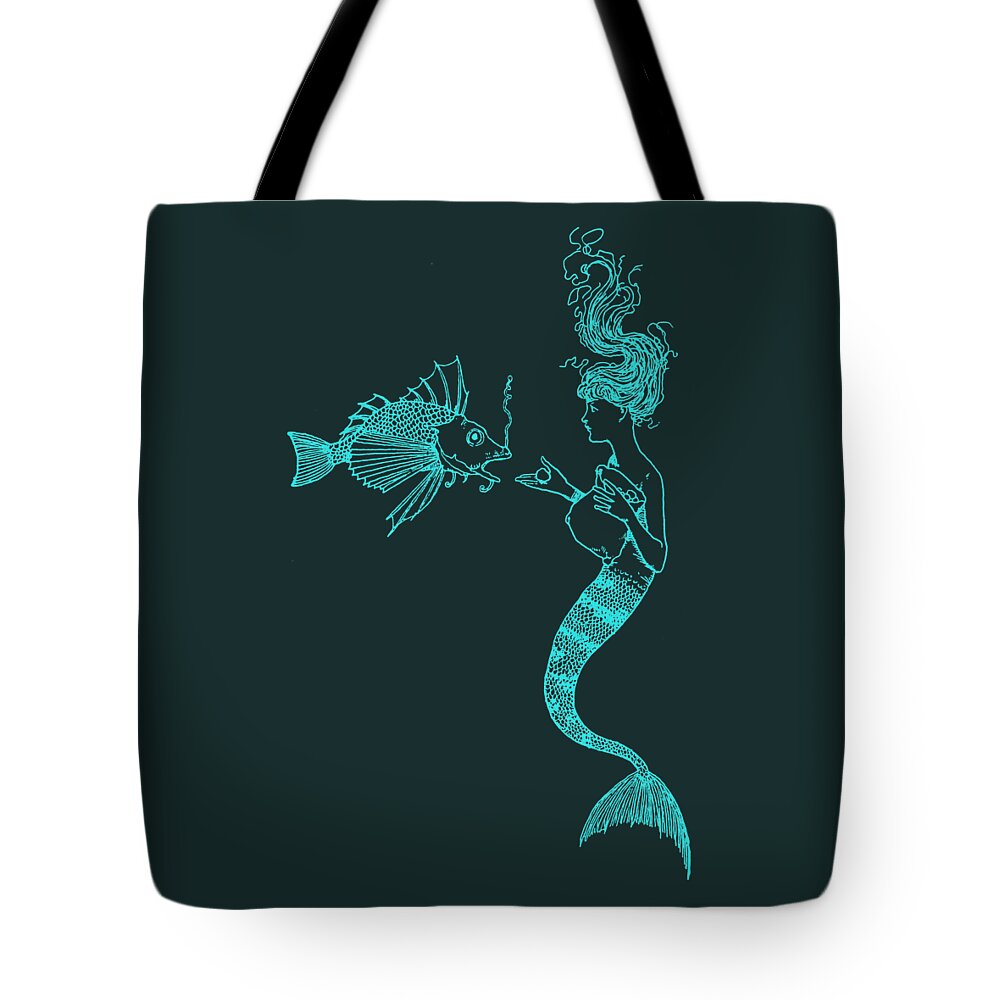 Mermaid Tote Bag featuring the digital art Luminous Mermaid Scene by Madame Memento
