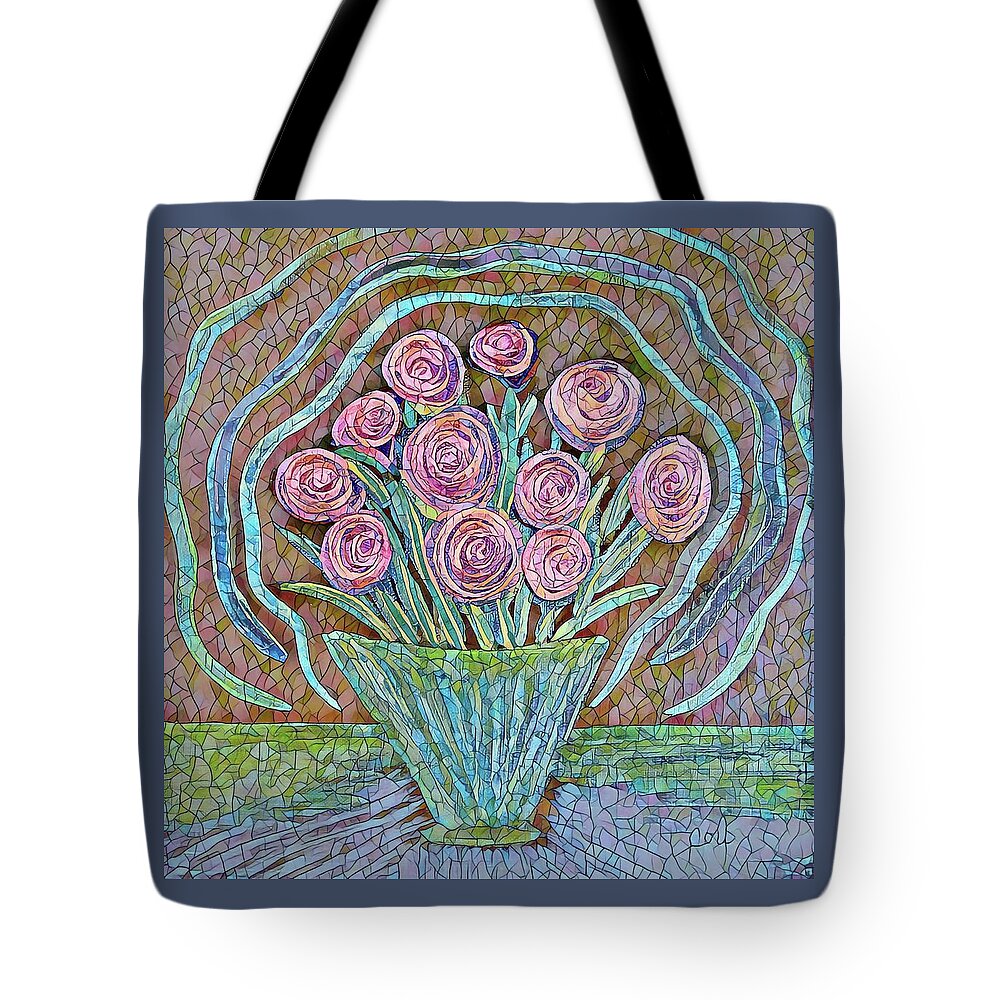 Flowers Tote Bag featuring the painting Luminous Pink Bouquet Mosaic by Corinne Carroll