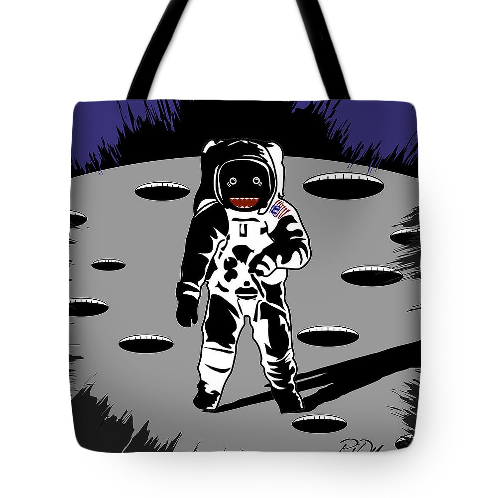 Red Tote Bag featuring the digital art Lunar Astronaut by Piotr Dulski