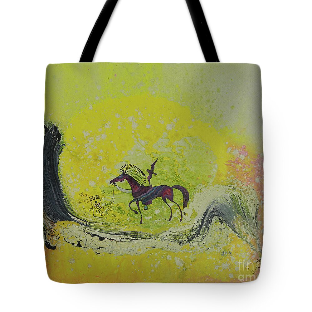 Mongolian Tote Bag featuring the painting Lundev by Tsegmid Tserennadmid