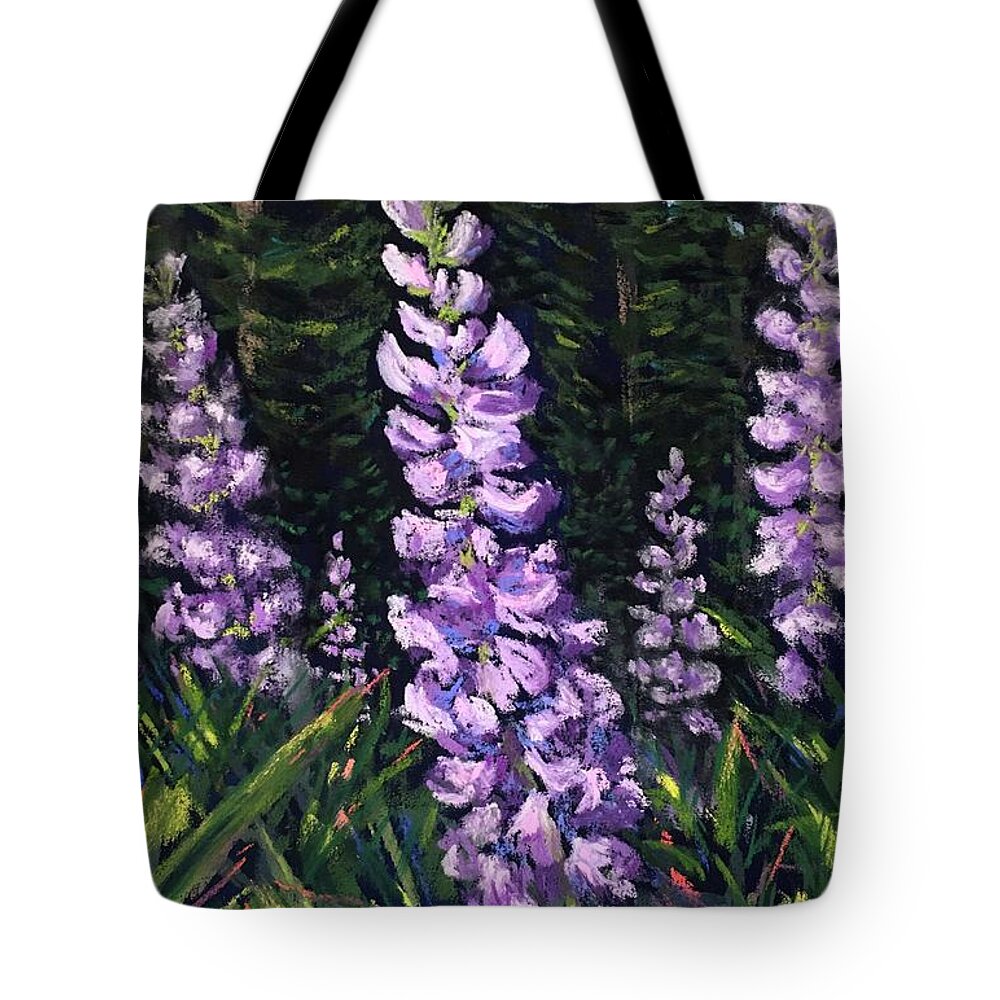 Wildflowers Tote Bag featuring the painting Lupine Forest by Lee Tisch Bialczak