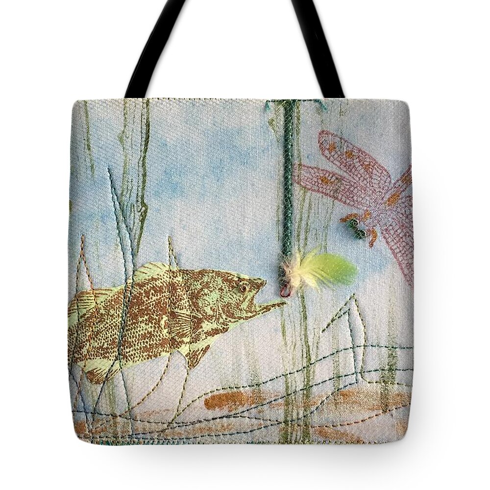 Fish Tote Bag featuring the mixed media Lures by Vivian Aumond
