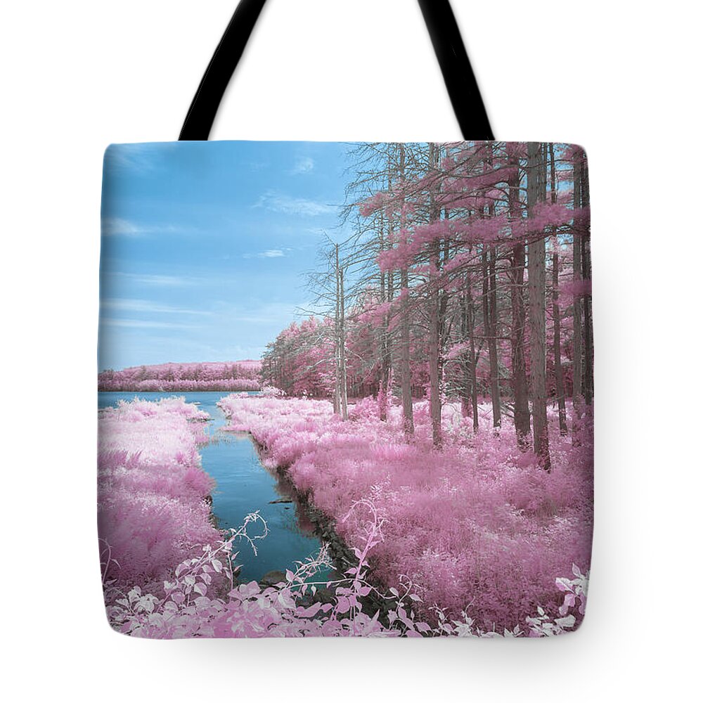 Lynde Brook Reservoir Leicester Ma Mass Massachusetts New England Water Channel Stream Ir Infrared Trees Woods Forest Outside Outdoors Nature 590nm Cottoncandy Cotton Candy Tote Bag featuring the photograph Lynde Brook Reservoir 2 by Brian Hale