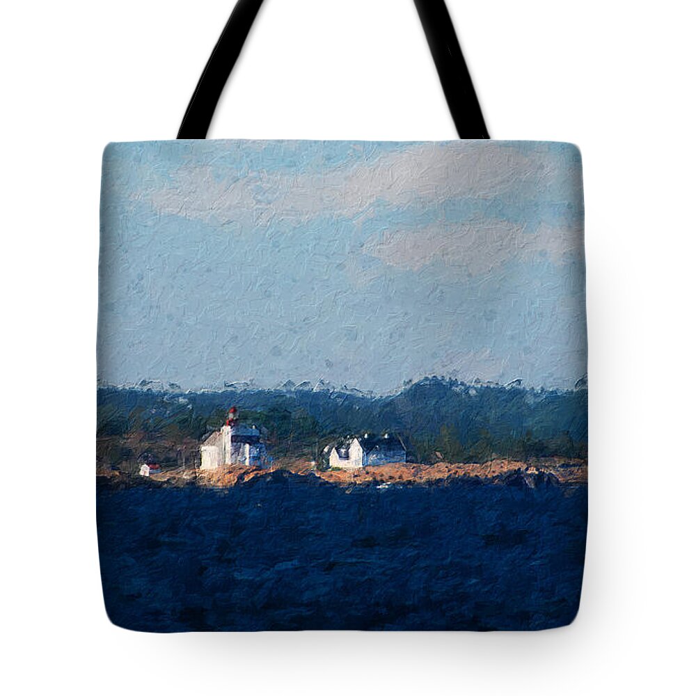 Lighthouse Tote Bag featuring the digital art Lyngor lighthouse by Geir Rosset