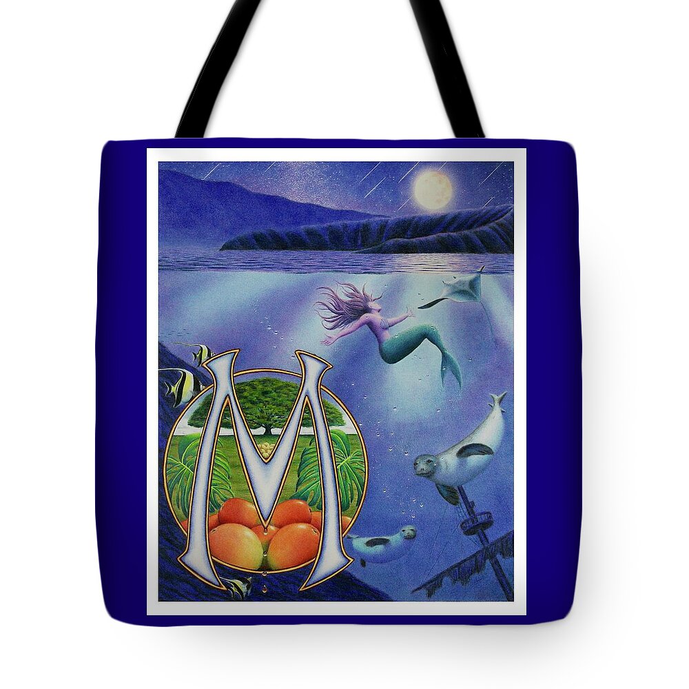 Kim Mcclinton Tote Bag featuring the drawing M is for Monk Seal by Kim McClinton